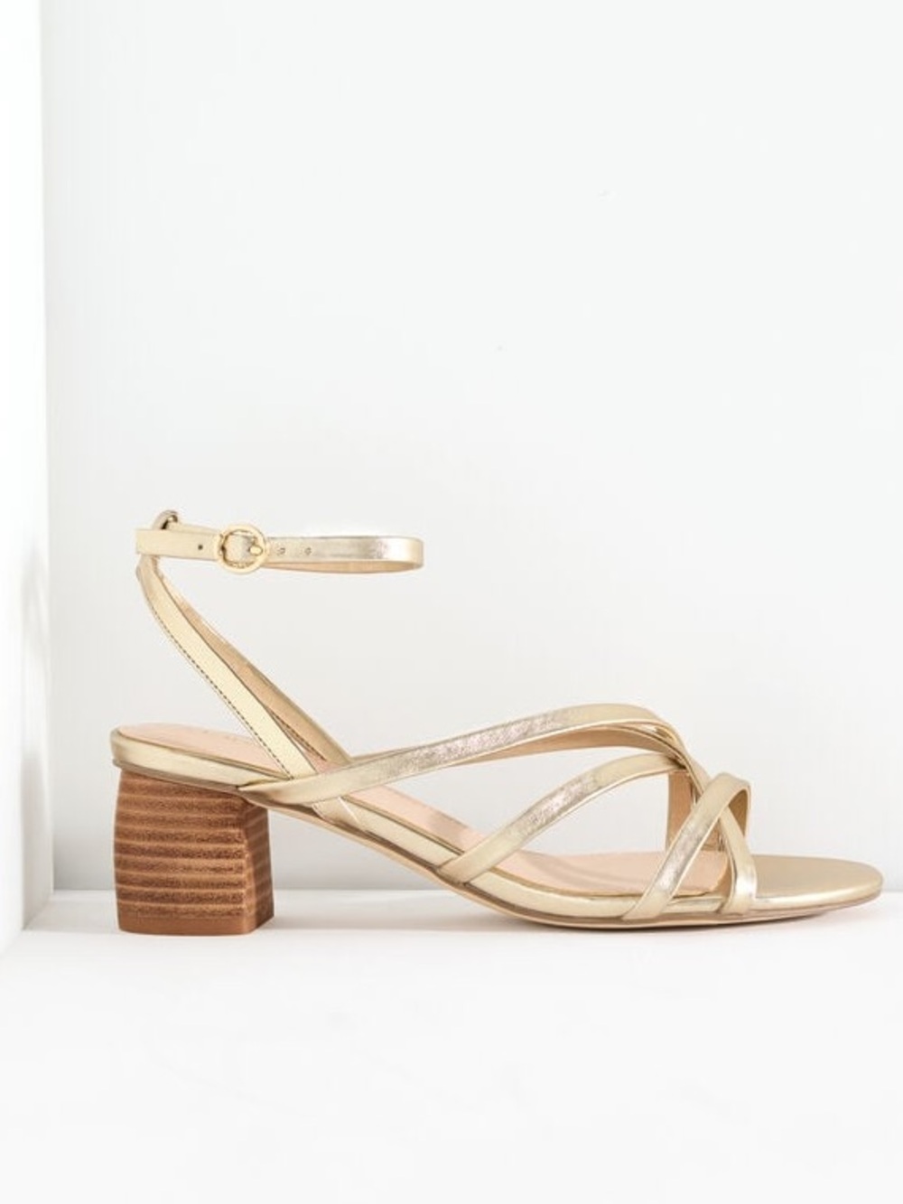NWT Talbots LINA STRAPPY METALLIC NAPPA BLOCK HEEL SANDALS - size 8